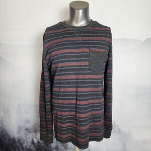 Volcom Striped Grey and Red Crew Neck Thermal | Men's Large